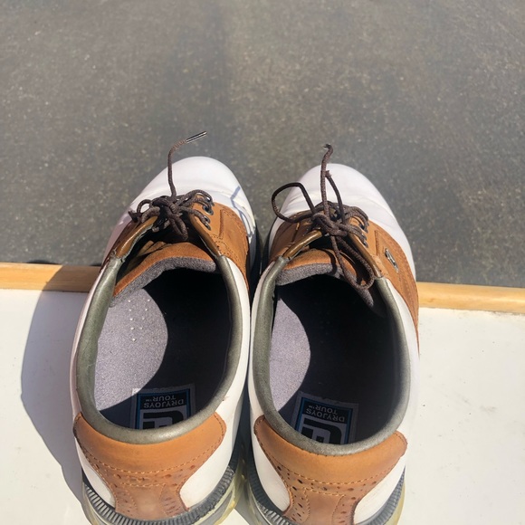 Footjoy Dryjoys Tour 53699 Men’s White Brown Saddle Leather Golf Shoes Size 9.5W - Picture 11 of 14